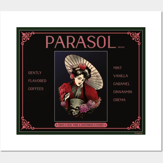 Parasol Coffee Vintage Coffee Label Wall Art by SunGraphicsLab